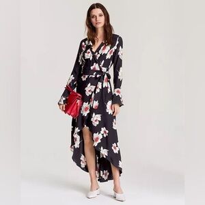 NWT EQUIPMENT Femme Gowin Floral-Silk Wrap Midi Dress Black Size XS